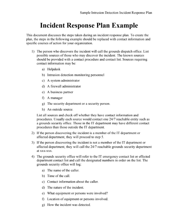 Incident Response Plan Template MoS